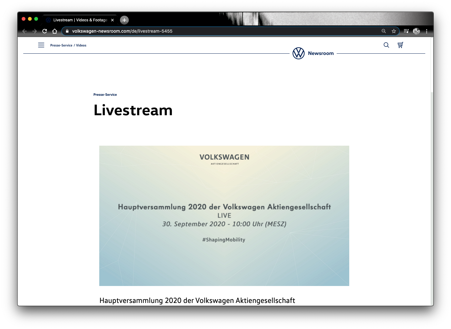 Volkswagen Hauptversammlung Live-Stream  